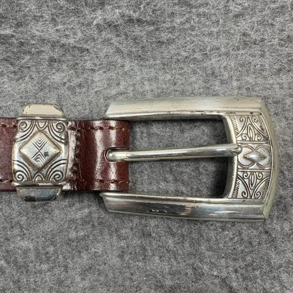 Brighton Braided Leather Belt Brown Silver Buckle‎ Western Boho Women's 28